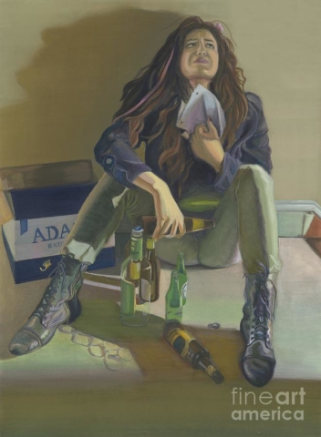 Tomando problemas alcohólismo alcohólico ebriedad ebrio alcohol anónimos alcohólicos cheves chelas cerevzas botellas tristeza pesar depresión arrepentimiento expresivo expresión sollozo pintura obra cuadro arte