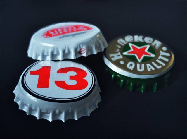 Cheve chela cerveza taparroscas tapas tapones marcas heineken corcholata tapón corona basura colección coleccionista recolectar obra pintura cuadro arte