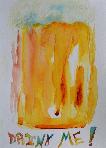 Cheve chela cerveza bébeme tómame pistéame instrucciones expresión obra pintura cuadro arte