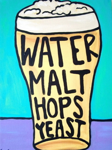 Cerveza con ingredientes escritos pintura arte