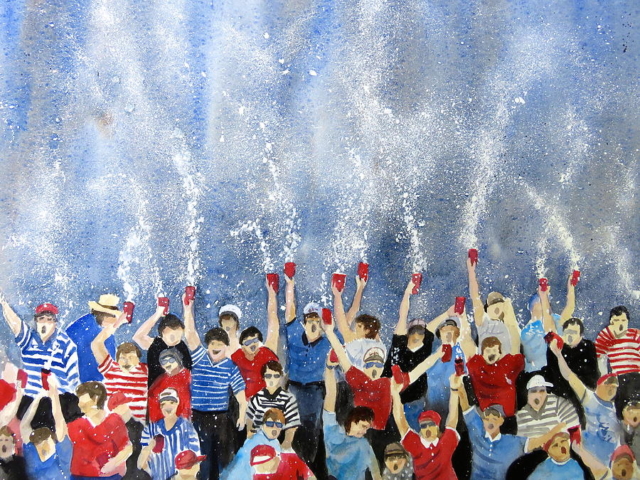 Lluvia de cerveza cuadro pintura vasos rojos originales de la peda fiesta celebración victoria cheve chela agua de riñón cuadro arte