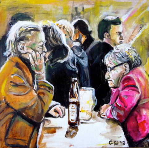 ancianos viejitos pintura cuadro arte obra bebiendo cheve chela saudade melancolía artística pesar cansancio