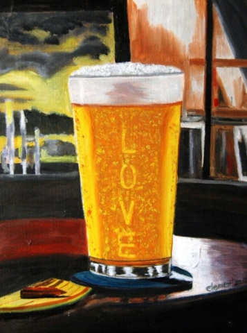 Vaso de amor cheve chela cerveza amando espuma amado amada cariño regalo presente bar cantina pub obra pintura cuadro arte