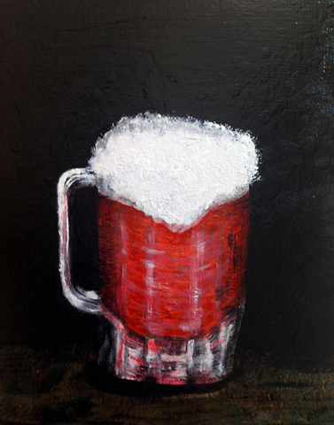 Espuma espumosa blanca burbujeante cheve chela cerveza tarro roja fondo negro obra pintura cuadro arte