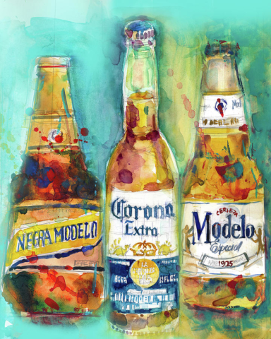 Cervezas mexicanas pintadas cuadro pintura arte acuarela