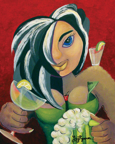 Mesera cerveza cheve chela copa coctel shot caballito cereza billete melones arte pintura ojo espuma espumosa sensual sexy