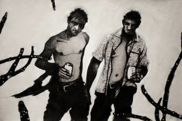 Cheve chela cerveza desnudos nudismo latas cheve asesinos maleantes vándalos sicarios obra pintura cuadro arte