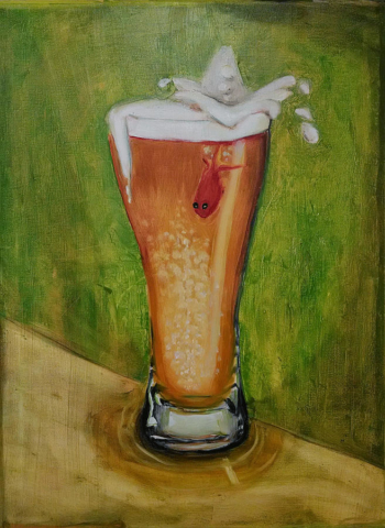 Cerveza en vaso cheve chela pez pecesillo pescado pero mira cómo beben los peces en el rio