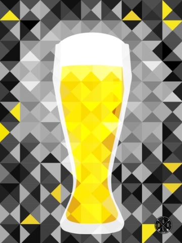 Cheve chela cerveza obra arte moderno pintura cuadro geométrico vaso espuma amarillo fondo gris colorido contraste