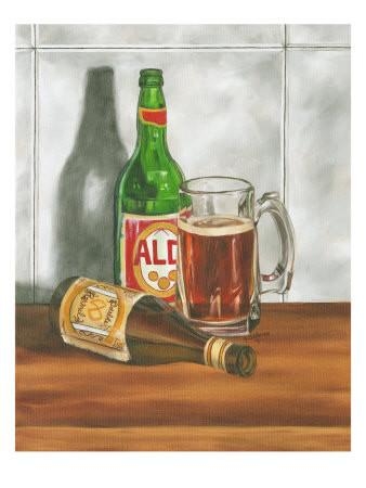 Cheve chelas cervezas tarro caída vacía obra pintura cuadro arte