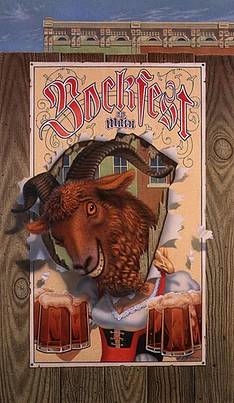 Cheve chela cabra con tetas y cervezas sonríe festeja rompió el poster anuncio letrero publicidad papel y barda cuernos tarros cheve chela cerveza obra pintura cuadro arte