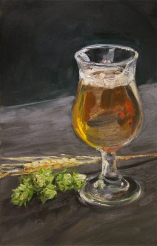 Copa cerveza pintura con lúpulo y cebada cheve chela arte artístico artista artesanal copa