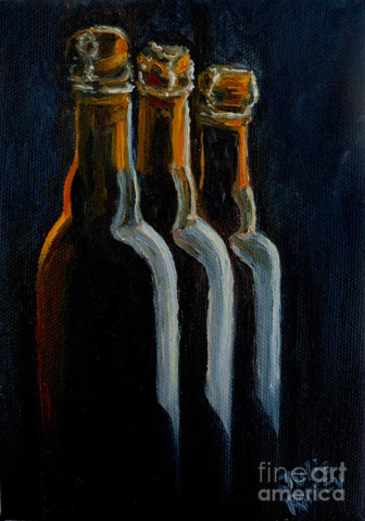 Botellas de cerveza cheve chela antiguas viejitas viejas vintage retro botella corcho alambre oscuras fila formadas obra pintura cuadro arte