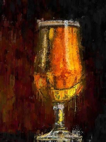 Cheve chela cerveza servida en copa arte obra pintura cuadro expresivo tinta expresión violento agresivo negro rojo