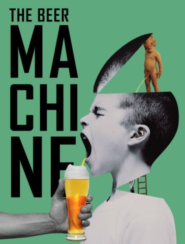 Cheve chela cerveza cartel arte moderno niño que orina escupir vomitar vaso máquina sin cabeza grito escalera ojos cerrados sin cuello pintura obra arte cuadro moderno posmoderno