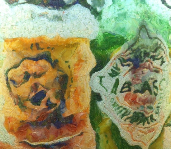 Salsa tabasco con cerveza fría en un tarro arte abstracto cheve chela combinación arte cuadro obra pintura