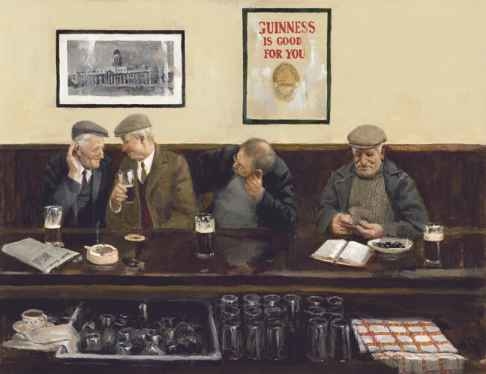 Cheve chela cerveza vaso stout guinness cantina bar pub barra chisme viejos ancianos chismosos bebiendo beber cuadros publicidad buena para ti obra pintura cuadro arte