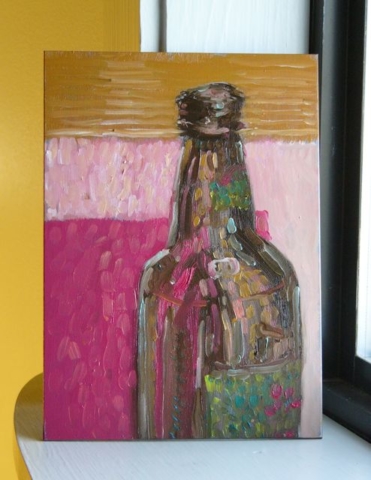 Cheve chela cerveza pintura cuadro obra arte botella cuello contraste colorido rosa