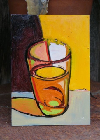 Cheve chela cerveza vaso contraste colorido colores sin espuma pintura cuadro obra arte