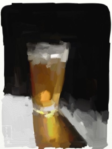 Cheve chela cerveza fondo negro luz amarillo espuma básico violento contraste expresivo obra pintura abstracta moderna cuadro arte