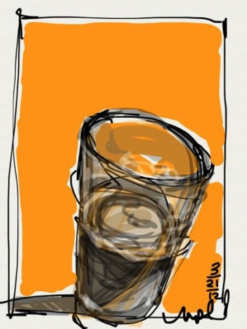 Cheve chela cerveza dibujo blanco y negro fondo amarillo naranja porter vainilla pintura cuadro obra arte