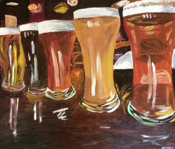Diferentes sombras de belleza vasos de cerveza alineados de diferentes estilos de cheve chela deliciosa pintura obra cuadro arte