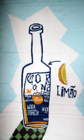 Arte moderno cuadro abstracto pintura obra corona extra modelo en méxico y el mundo cheve chela cerveza limón lima vaso medio lleno medio vacío