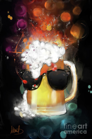 Cerveza tarro cheve chela con lentes cool moderno espuma derramando derramar en onda pintura cuadro obra arte