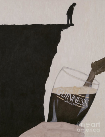 Cheve chela cerveza guinness sirivendo barranco despeñadero suicido borde abismo obra pintura cuadro arte