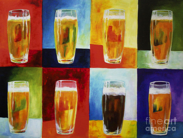 Cheve chela chelas cheves cerveza cervezas vasos arte moderno cuadro cubista andy warhol like colorido pintura obra vaso vasos llenos