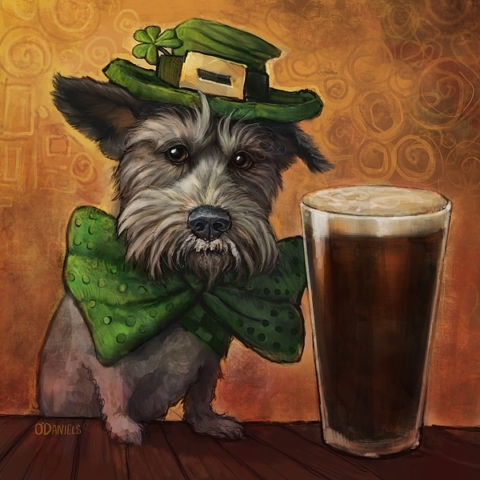 Perro irlandés con cerveza cheve chela en vaso