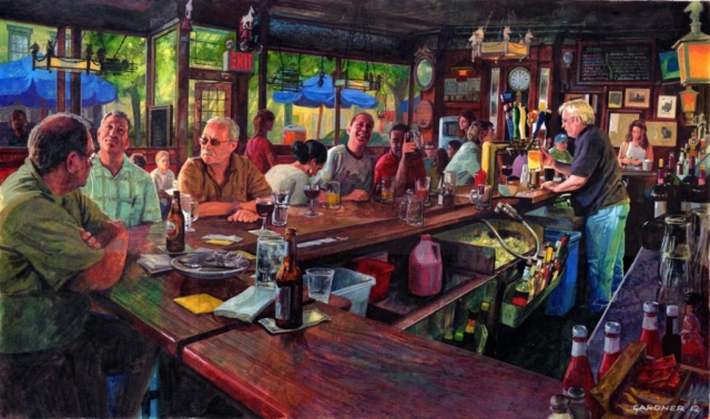 Bar taberna pub cerveza chela colorida color alegría felicidad ambiente pintura obra de arte