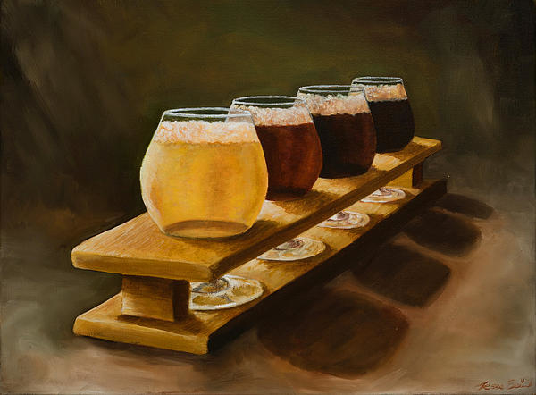 Cheve chela cerveza copas diferentes estilos degustación vasos prueba pintura cuadro obra arte