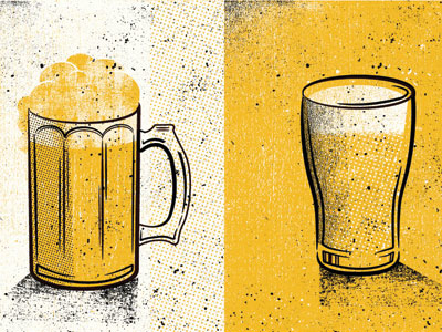 Cheve chela cerveza tarro vaso espuma contraste comparación versus enfrentameinto de frente obra pintura cuadro arte póster