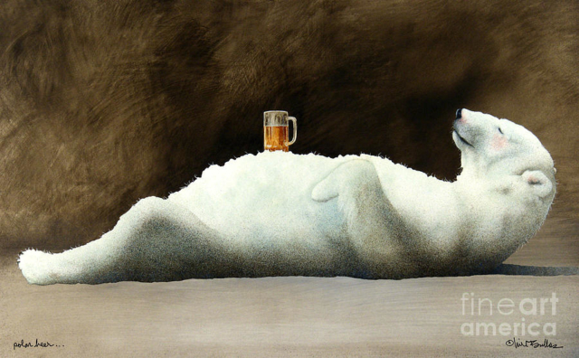 Cheve chela cerveza en tarro oso polar barriga relax equilibro relajación felicidad obra pintura cuadro arte