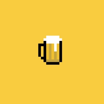 Cerveza pixel 8 bit espuma derramando tarro cheve chela fondo amarillo cuadro obra pintura arte