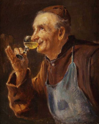 Monje medieval en su monasterio con cerveza preparación preparando receta recetario cheve chela