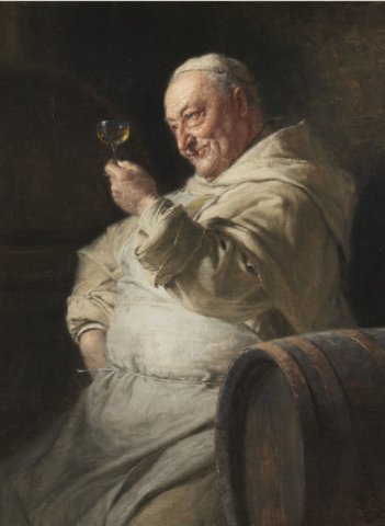 Monje disfrutando de su cerveza papa obispo religioso religión ebriedad